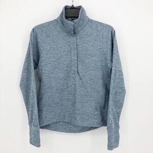 MOUNTAIN HARDWEAR Womens Pullover Sweatshirt XS Blue Mock Neck 1/2 Button Pocket